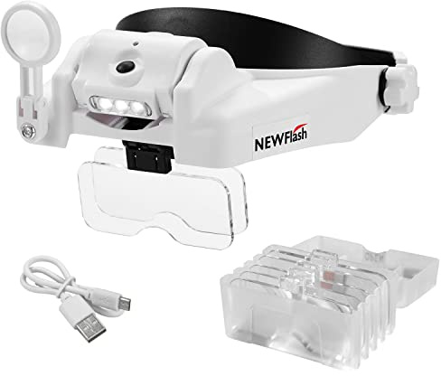 NEW FLASH Occhiali Ingrandimento con Luce LED, USB Ricaricabile Montaggio Sulla Testa Lenti d'Ingrandimento con 6 Lenti Rimovibili per Lavori Ravvicinati Lettura Gioielli Riparazione