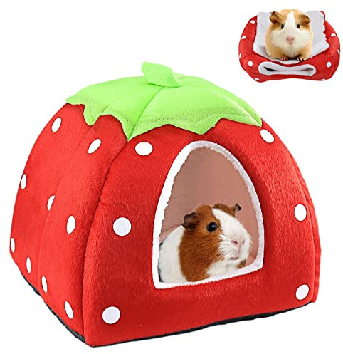 Kuschelsack Meerschweinchen Höhle Waschbar Kaninchen Kuschelhöhle Kuschelig Winter Gemütliches Kleintierbetten für Zwergkaninchen (Erdbeeren)