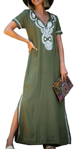 YOUKD été brodé Long Caftan bohème Kimono Plage Maillot de Bain Couvrir Robe Maxi pour Femme