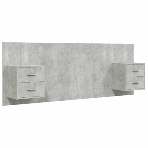vidaXL Bed Headboard with Cabinets Bedroom Floating Nightstand Bed Header Wall-mounted Bedside Cabinet Wall Unit Concrete Grey Engineered Wood