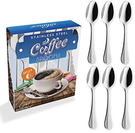 Solance - Lot de 6 cuillères à café/moka en acier inoxydable 18/0
