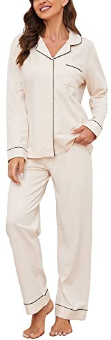 U2SKIIN Women's Pajama Set Long Sleeve 100% Cotton, Soft Ladies Pajamas Lightweight Nightwear Sleepwear Two-Piece Pajama Set