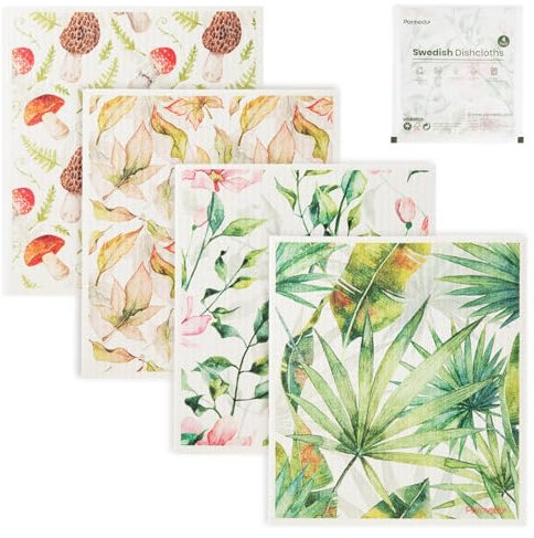 Parmedu Biologisch Abbaubare Schwedische Spültücher 4er-Pack mit Auflösbarer Verpackung: Wiederverwendbare, Saugfähige und Schnell Trocknende Küchentücher, Umweltfreundliche Geschirrtücher