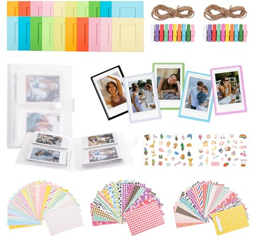 HIYQIN 8 in 1 - Kit di Accessori Fotografici 2x3 Compatibile con Fujifilm Instax Mini 13/41/12/11/9/8/7/99/40/50/LiPlay/LiPlay+/EVO, Include Album/Cornici Magnetiche/Cornici Sospese/Adesivi