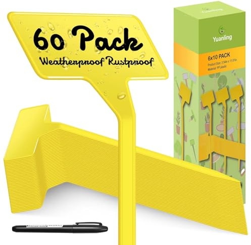 Yuanling 60 etiquetas grandes para plantas de 11.8 pulgadas, letreros de plástico impermeables para etiquetas de jardín, etiquetas tipo T, etiquetas de jardín con marcador para flores, hierbas,