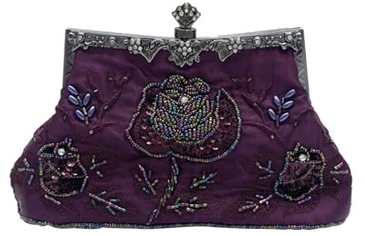 CORIOS Vintage 1920s Cuentas Bolsa de Noche Clutch con Floral para Mujer Embrague de Lentejuelas Bolsos de Fiesta Bolso de Boda Elegante Bolso de Hombro para Banquete Fiesta de Graduación Morado