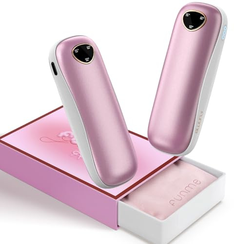 2 Packs Calentador de Manos Recargable 【Caja de Regalo】, Funme® Banco de energía eléctrico USB de 10000mAh, Calentador de Bolsillo Reutilizable, portátil, máx 60°C, Mujer, Ideal para Exteriores OT95