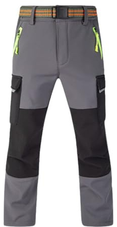 Pantalon Thermique Hpbygstae pour Enfants, Imperméable, Doublé, Softshell, Gris/Noir, 110-120