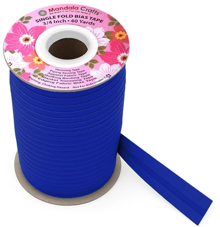Mandala Crafts 3/4 Inch Single Fold Bias Tape for Sewing, Quilting, Piping, Hemming, Blanket & Quilt Binding – 40 Yards Blue Fabric Seam Binding Tape