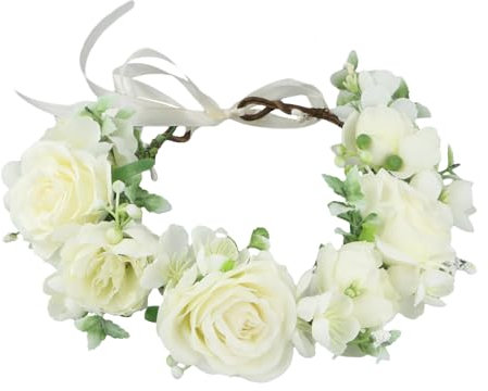 Amexo Corona de Flores Mujer Tocados de Pelo Boda Diadema Flores Tocado Novia Corona Reina con Pulsera para Dama de Hono Corona para Boda Mujer (Blanco)