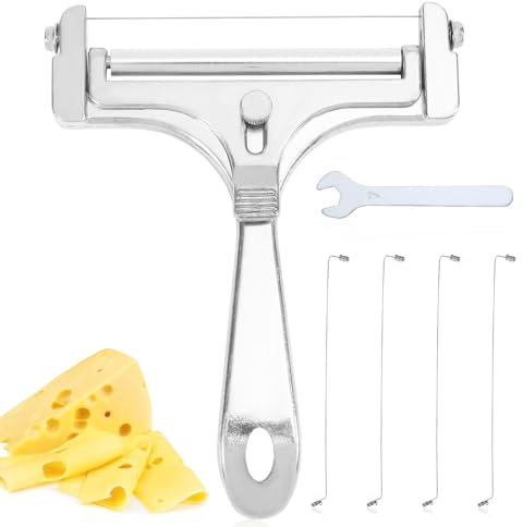 Gosknor 6 Pzs Kit de Cortadora de Queso, Cortador de Queso de Alambre con 4 Alambres Adicionales y Llave Cortador de Queso de Mano Cortador de Mantequilla para Queso en Bloque (Plata Brillante)