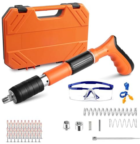 TOOSOAR Pistola De Clavos Con 100 Clavos Redondos,Pistola De Uñas Ajustable de 5 Velocidades,para La Fijación de Paredes de Casas(Naranja)