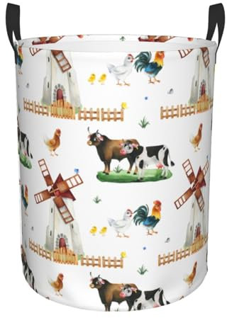 Ropa Sucia Cestas Impresión De Granja Linda Cesto Bolsa Impermeable Cesto Para Lavandería Redondo Cesta De Almacenaje Para Juguetes Dormitorio 40X50Cm