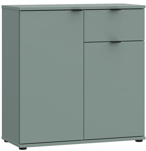 Casa Vital Cómoda Ganymede 222, 80 x 34 x 82 cm, Muebles de salón y Dormitorio, Armario de Almacenamiento, 1 Armario Interior con Estante, 1 cajón, Puertas batientes, Patas de plástico Negro (Verde
