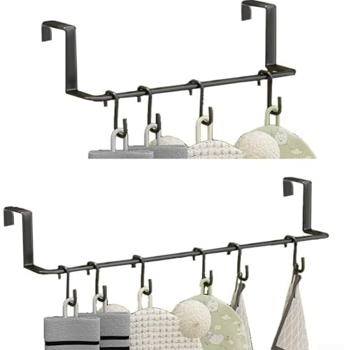 Lot de 2 porte-serviettes en métal pour radiateur avec crochets pour sécher et suspendre les vêtements, pas de perçage nécessaire (grand + petit) (noir)