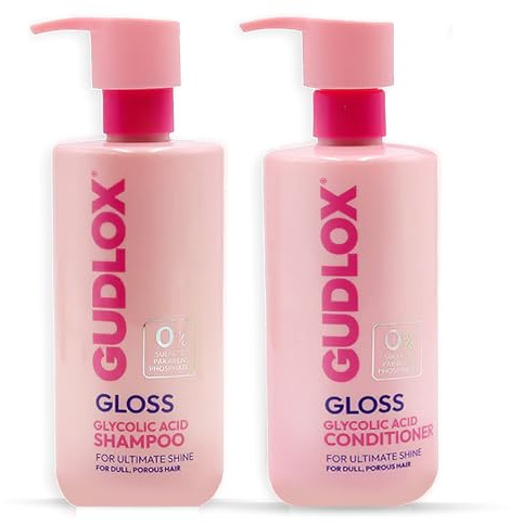Gudlox Gloss Glycolic Acid Shampoo & Conditioner Set, 2x 400ml – Sulphate-Free, Paraben-Free, Phosphate-Free, Vegan & Cruelty-Free – Smooth, Shiny Hair for Curly, Straight & Colour-Treated (Unisex)