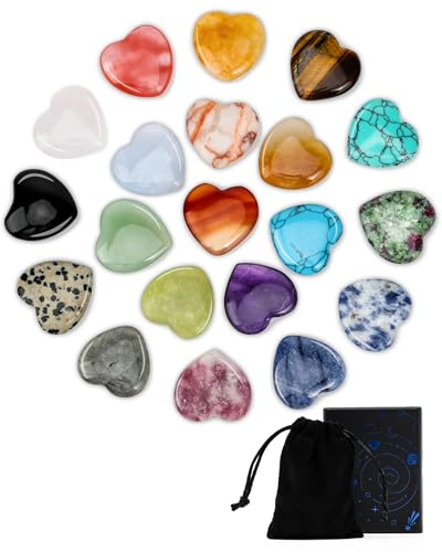 lulir 24 Pièces Pierre Precieuse Forme Coeur Mélangées, Sculpté Naturelle Cristaux et Pierres Précieuses, Taille 20 mm, Reiki Chakra Cristaux, pour Méditation Comme Porte-Bonheur Décoration et Wicca