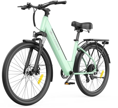 ZAZAWORK Vélo électrique de ville 27,5 avec batterie 36 V 15 Ah et autonomie de 85 km – Vélo à pédalage assisté homme femme avec dérailleur 7 vitesses et amortisseur pour urbaine (vert clair)