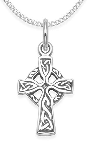 Children's Sterling Silver Celtic Cross pendant Necklace on 15 chain - SIZE: SMALL: 10mm x 14mm Gift Boxed - INCLUDES SHORT SILVER CHAIN 8092/15
