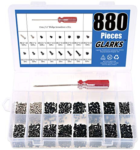 Glarks 880pcs Laptop Notebook Computer Screw Replacement Repair Kit for Lenovo Dell Toshiba Sony Samsung HP Gateway (Extra: Phillips Screwdriver)