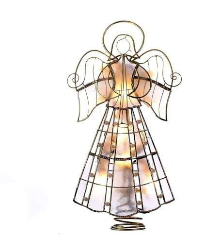 Kurt Adler 10-Light Capiz Angel Treetop with Vines and Pearls, 9.75-Inch