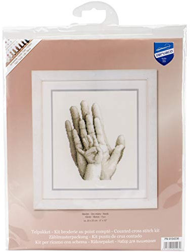 VERVACO Kit Punto Croce Contato Mani Annuncio Nascita Punto Croce ca. 20 x 25 cm Regalo Personalizzato Set Fai da Te attività Creative Adulti Benvenuto Bambino Cross Stitch