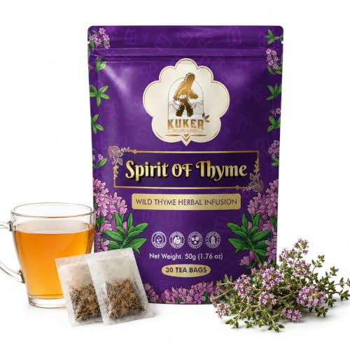 Spirit of THYME 30 Tea Bags KUKER Wild Thyme for Throat Comfort & Respiratory Support – Traditional Herbal Tea for Daily Wellness – Caffeine Free Herbal Tea Bags with Dried Thymus