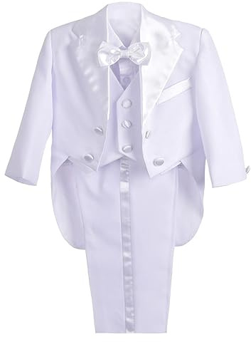 Lito Angels Baby Boys' Classic Tuxedo with Tail Wedding Outfits Suit Christening Outfit 5 Piece Set Size 9 Months White