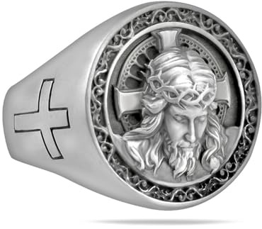 Jésus Christ Bague En Argent Sterling 925 Croix Dieu Tête Bijoux Religieux À La Main Biker Silverzone77