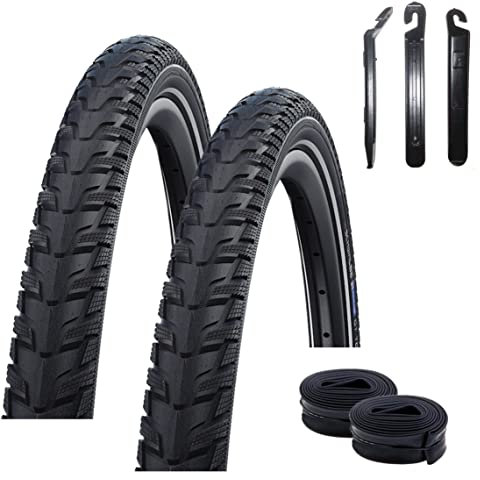 2 x Schwalbe Energizer Plus Tour Schwarz mit Reflex 47-622 (28 x 1.75) + 2 Schwalbe Schläuche DV17 inkl. 3 Reifenheber