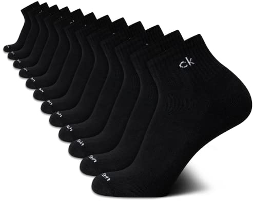 Calvin Klein Mens Quarter Socks - 12 Pack Soft Cushioned Stretch Performance Breathable Quarter Cut Athletic Socks for Men, Size 7-12, All Black