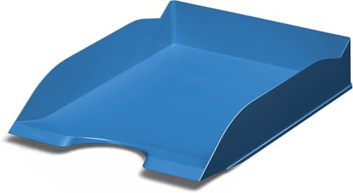 Durable Eco-Friendly Stackable Office Letter Trays - Recycled Plastic & Blue Angel Certified - Filing Trey Desk Organiser for A4 Paper - Blue - Pack of 6