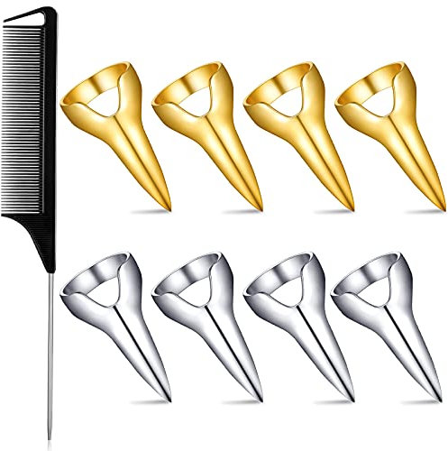 Zopeal 9 Stücke Metall Haar Trenn Ringe Haar Trenn und Auswahl Werkzeuge Retro Nagel Finger mit Stahl Kamm Spitze Styling Kämme für Haare Flechten Curling Haar Verlängerung Halloween Cosplay
