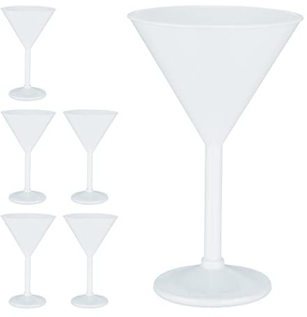 Relaxdays Martini Gläser Kunststoff, 6er Set, bruchfest & BPA-frei, Mehrweg Cocktailgläser mit Stiel, 250 ml, edel, weiß