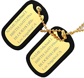 FindChic Plaque Militaire Or Personnalisable Pendentif Identi Femme Argent Collier Homme Prénom Gravure Personnalisé Acier Chaine 60cm Reglable Doré Bijoux Cadeau Fêtes des Maman Papa