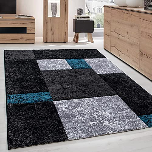 Carpettex Teppich Wohnzimmer Kurzflor 140 x 200 cm Modern Kariert Design Türkis - Teppich Schlafzimmer Extra Weich Flauschig Waschbar Küchenteppich - Esszimmer Kinderzimmer Wohnzimmerteppich