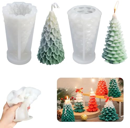 Monsully 2 stycken julgran, silikonform, 3D-julgran, ljusgjutform, ljus, gjutform, julgran, gör-det-själv ljusform, tvålform, julgran för doftljus, tvål, choklad, pudding