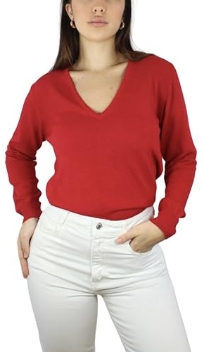 Win's Maglione da Donna con Collo a V in Cashmere, Prodotto in Italia, rosso, M
