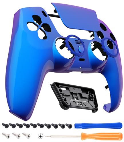 eXtremeRate Luna Re-Design Front Gehäuse für ps5 Controller BDM-010/020/030/040/050 Model, Ersatz Hülle Faceplate&Touchpad&Accent-Ring, Custom integrierend Case Cover für ps5 Controller-Lila Blau