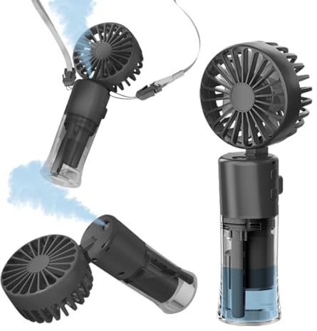 Frelisiy Handheld Fan Misting Fan, Multi-purpose for Portable Mini Mister Fan, Neck Fan and Desk Fan, 1500mAh, 4 Speed Adjustable, Suitable for Women, Home, Office, Travel (Black)