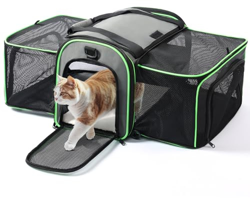 Gardner Pet Katzentransportbox, Haustiertragetasche, Faltbar und Erweiterbar für Katzen und kleine Hunde, atmungsaktive Transporttasche, Haustier-Reisetasche mit Schultergurt, BPA-frei, M