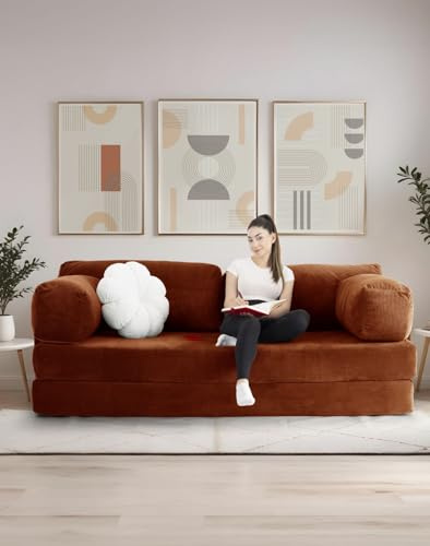Generisk soffa, modulär sovsoffa med sovfunktion, Teddy soffor av sammet och Manchester, Monolid sovsoffa Wuh, golvsoffa, modern vardagsrumsoffa (tegelröd)