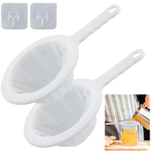 2 colino da cucina in plastica (200 mesh), a maglia fine, in nylon, con manico, adatto per filtrare yogurt, vino lattico e miele (con 2 ganci autoadesivi)