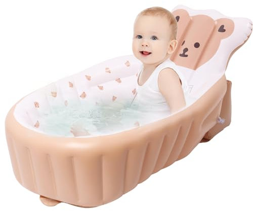 Baignoire gonflable pour bébé avec pompe intégrée, baignoire de voyage portable pour tout-petits, baignoire ergonomique pliable pour bébé avec soutien dorsal élevé, mini piscine à air antidérapante en