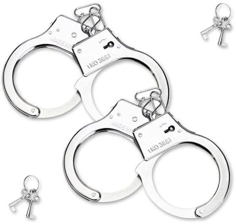 KSJEHW 2Pcs Manette Giocattolo Manette della Giocattoli in Metallo di Ruolo per Feste della Giocattoli Manette con 4 Chiavi Giochi per Bambini Regalo Cosplay Adatte a Bambini Giocattolo