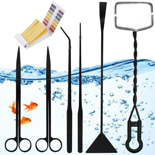 BAIFULAI Set di attrezzi per acquario, 7 in 1, per acquario, in acciaio inox, pinzette, spatola, acquario, serbatoio acquatico, set di strumenti per piante acquatiche