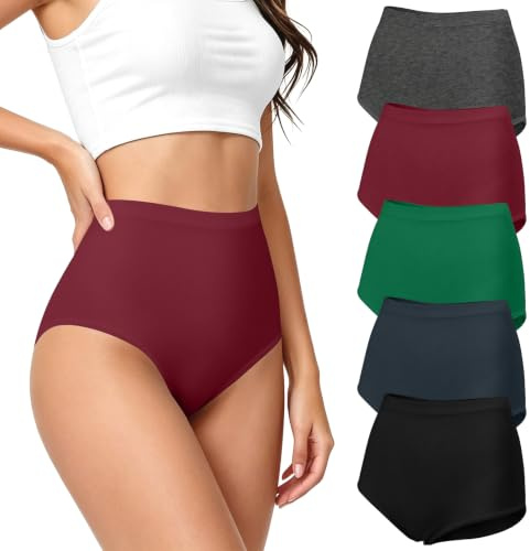 Desanlapi Kvinnors trosor med hög midja i bomull stretchtrosor damunderkläder set med 5 mjuka bekväma bikini elastisk damtrosor, M