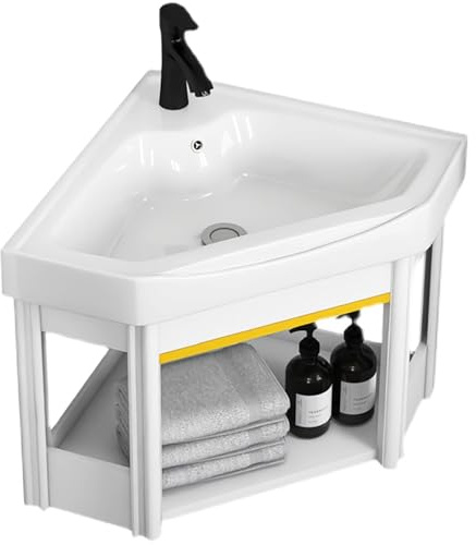 HPTHLY Lavabo d'angle Mural, Meuble Flottant Mural, Vasque d'angle, Vasque Moderne avec Trop-Plein, Petit Évier Utilitaire en Céramique, Montage Mural, Bleu 15 Po/38,White-16.5in/42cm