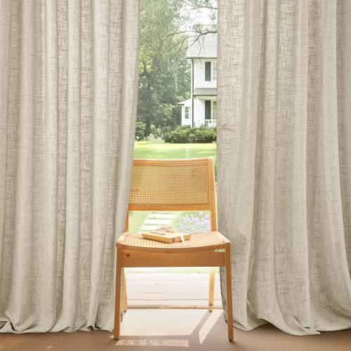 PONY DANCE Tjocka linneliknande sovrumsljusgardiner, halvtransparenta gardiner med glidkrokar för skena för vardagsrum/ungdomsrum/matsal, 140 B x 260 H cm (2 paneler) naturlig beige