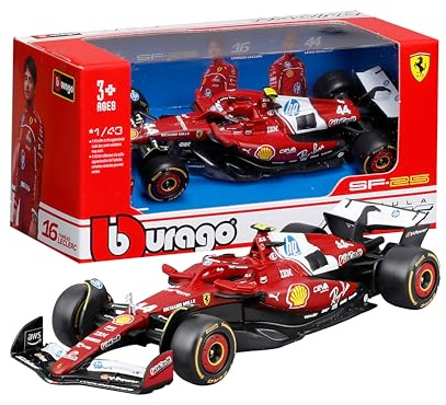 Bburago Ferrari SF-25 F1 2025#44 Hamilton, miniature détaillée du véhicule de Formule 1, licence officielle, âge recommandé 3 ans et plus